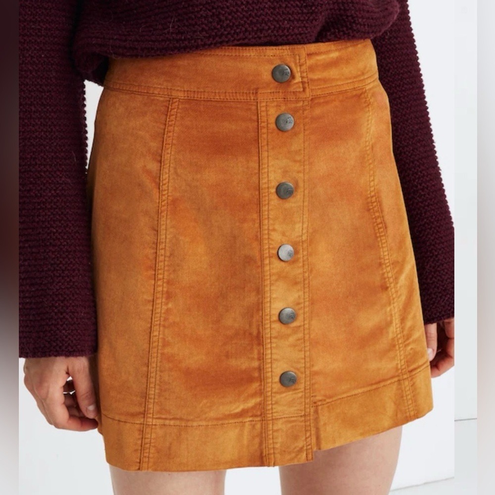 Madewell Velveteen A-Line Mini Skirt: Button-Front‎ Burnt Orange Women's Size 14